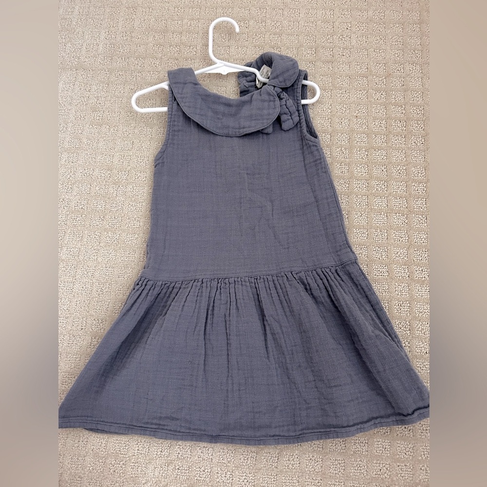 City Mouse Girls Kids Sweet Bow tie Collar Dress Organic Muslin Cotton Boho Sz 4